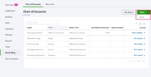 QBO Empty Chart of accounts