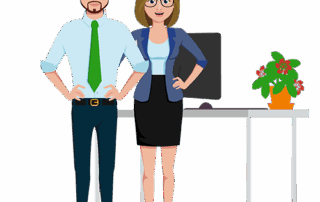 a man and a woman standing next to each other illustration