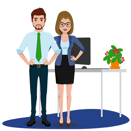 a man and a woman standing next to each other illustration