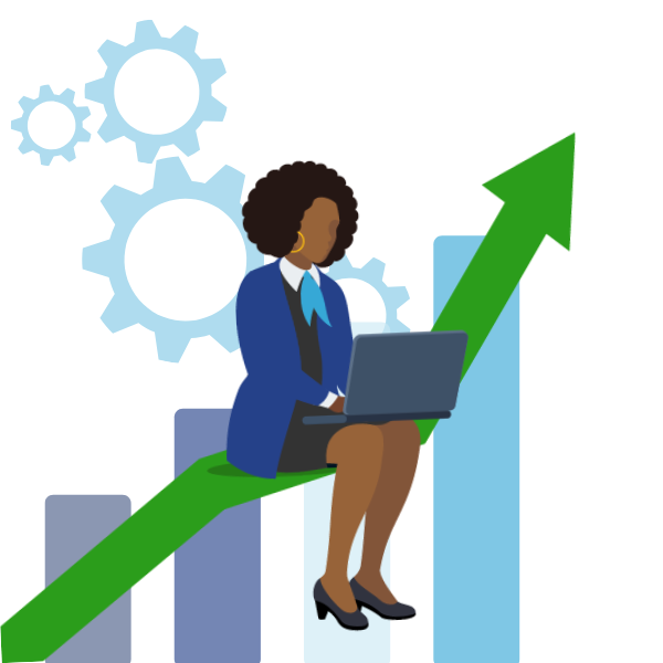 graphic drawing of a woman sitting on a growth chart