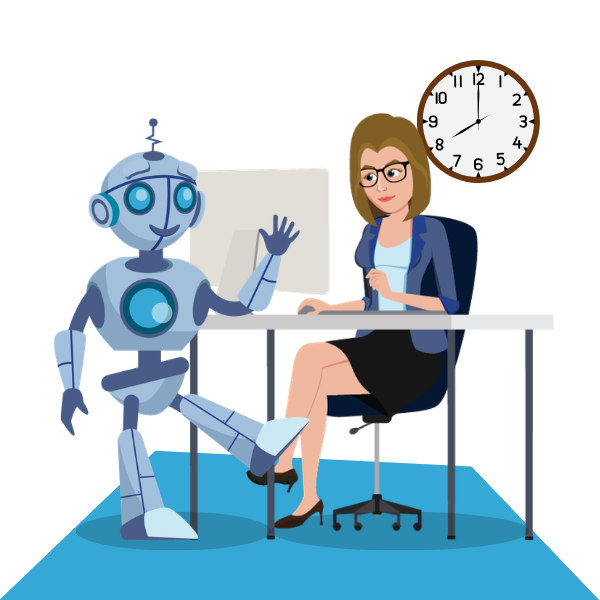 Robot greeting a woman working at a desk