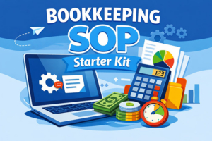 graphic image with the words Bookkeeping SOP Starter Kit.
