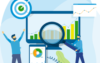 illustration of people looking at graphs