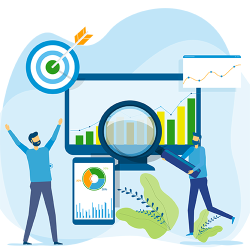 illustration of people looking at graphs